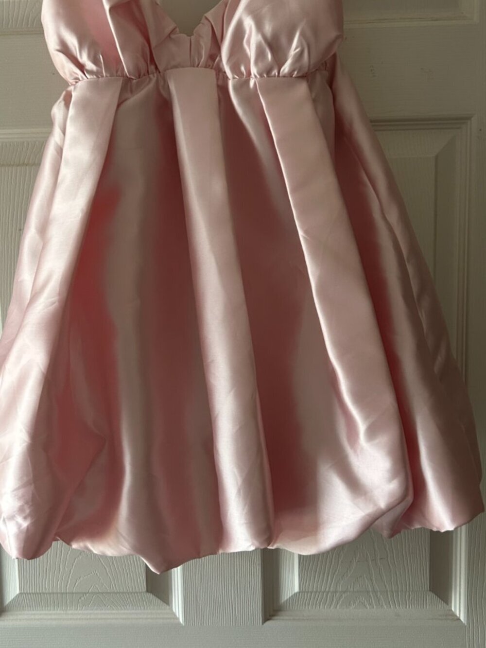 NWT Satin Bubble Hem Mini Dress Pink Pleated Babydoll Dress Size Medium NEW - Picture 12 of 16